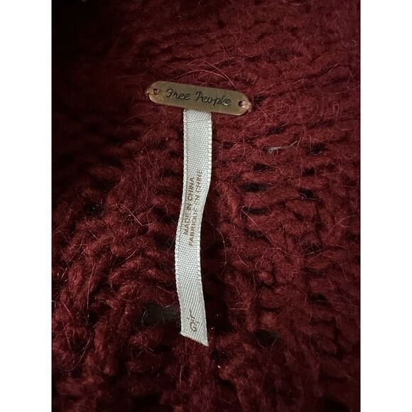 Free People Knit Long Draped Cardigan Sweater Red Wool Alpaca Large - Picture 10 of 12